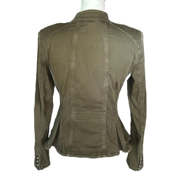 WHITE HOUSE BLACK MARKET Green Military Jacket /Top Peplum V-Neck Button Up sz 6 - Picture 3 of 11